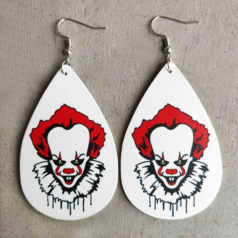 Wholesale Halloween Leather Horror Clown Blood Rainbow Leopard Earrings
